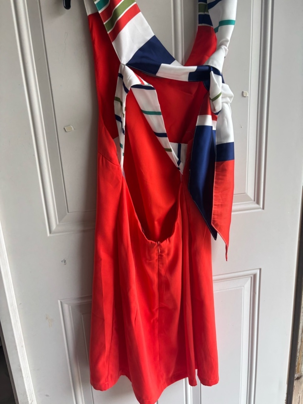 Lulu's Vibrant Orange Backless Shift Dress with Striped Bow - Picture 4 of 10